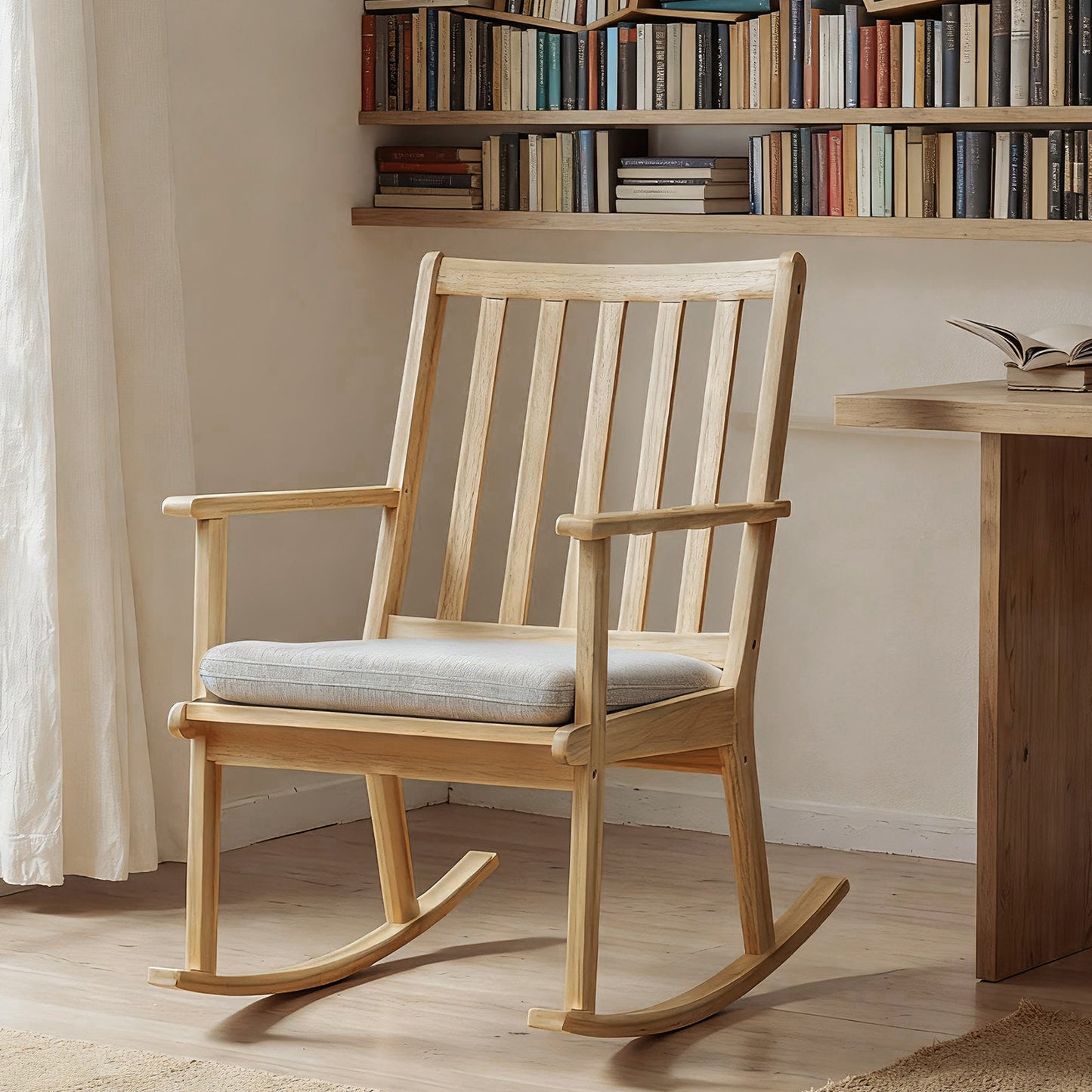 Rocking Chair with Cushion Solid Rubber Wood Rocker with Padded Seat, Natural Accent Chairs at Gallery Canada