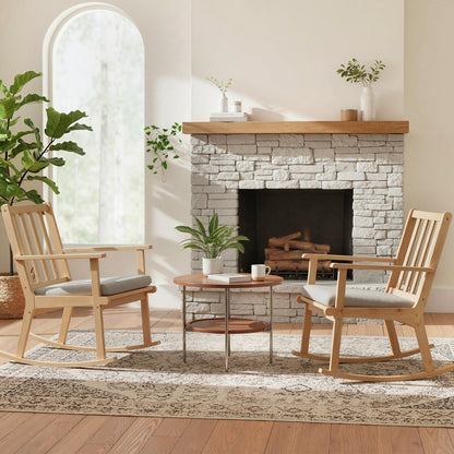 Rocking Chair with Cushion Solid Rubber Wood Rocker with Padded Seat, Natural Accent Chairs at Gallery Canada