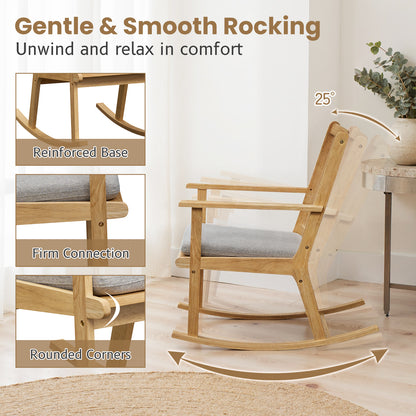 Rocking Chair with Cushion Solid Rubber Wood Rocker with Padded Seat, Natural Accent Chairs at Gallery Canada