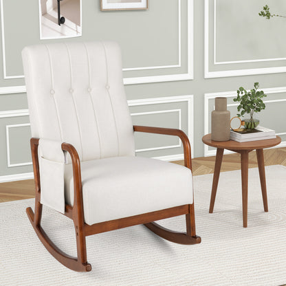 Rocking Chair with Ottoman and Solid Rubber Wood Frame and Padded Cushion, Beige Accent Chairs at Gallery Canada