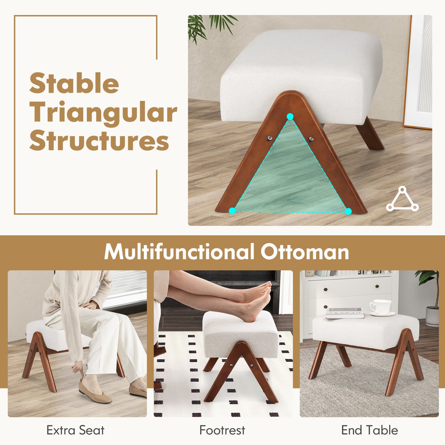 Rocking Chair with Ottoman and Solid Rubber Wood Frame and Padded Cushion, Beige Accent Chairs at Gallery Canada