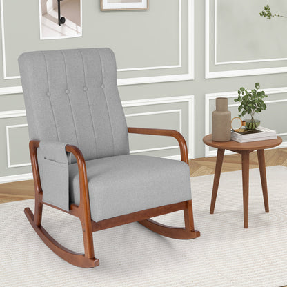Rocking Chair with Ottoman and Solid Rubber Wood Frame and Padded Cushion, Gray Accent Chairs at Gallery Canada