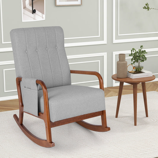 Rocking Chair with Ottoman and Solid Rubber Wood Frame and Padded Cushion, Gray Accent Chairs Gray at Gallery Canada