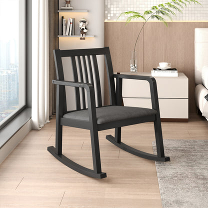 Rocking Chair with Slatted Back and Curved Armrests, Black