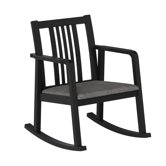 Rocking Chair with Slatted Back and Curved Armrests, Black