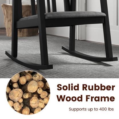 Rocking Chair with Slatted Back and Curved Armrests, Black