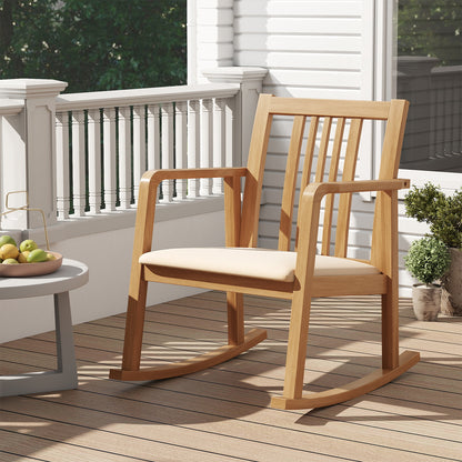 Rocking Chair with Slatted Back and Curved Armrests, Natural