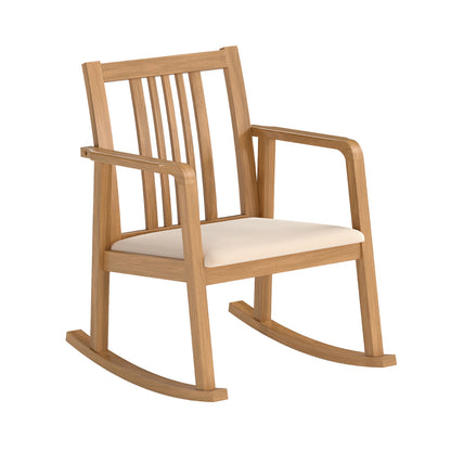 Rocking Chair with Slatted Back and Curved Armrests, Natural