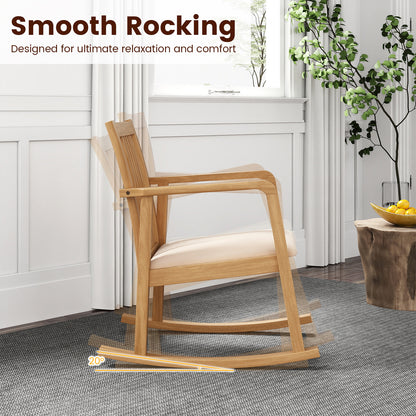 Rocking Chair with Slatted Back and Curved Armrests, Natural