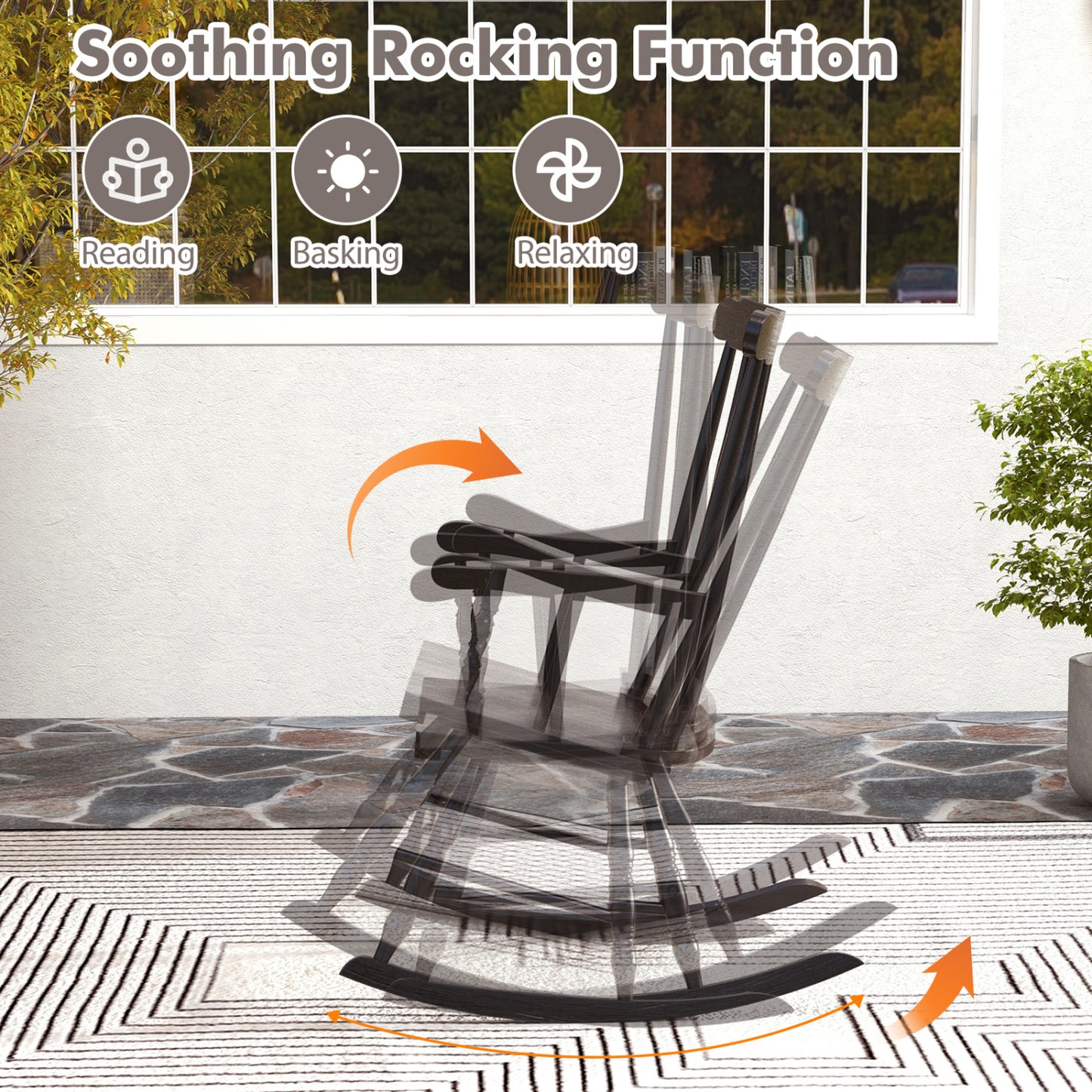 Solid Wood Porch Rocking Chair, Glossy Finish, Brown Patio Rocking Chairs & Gliders at Gallery Canada