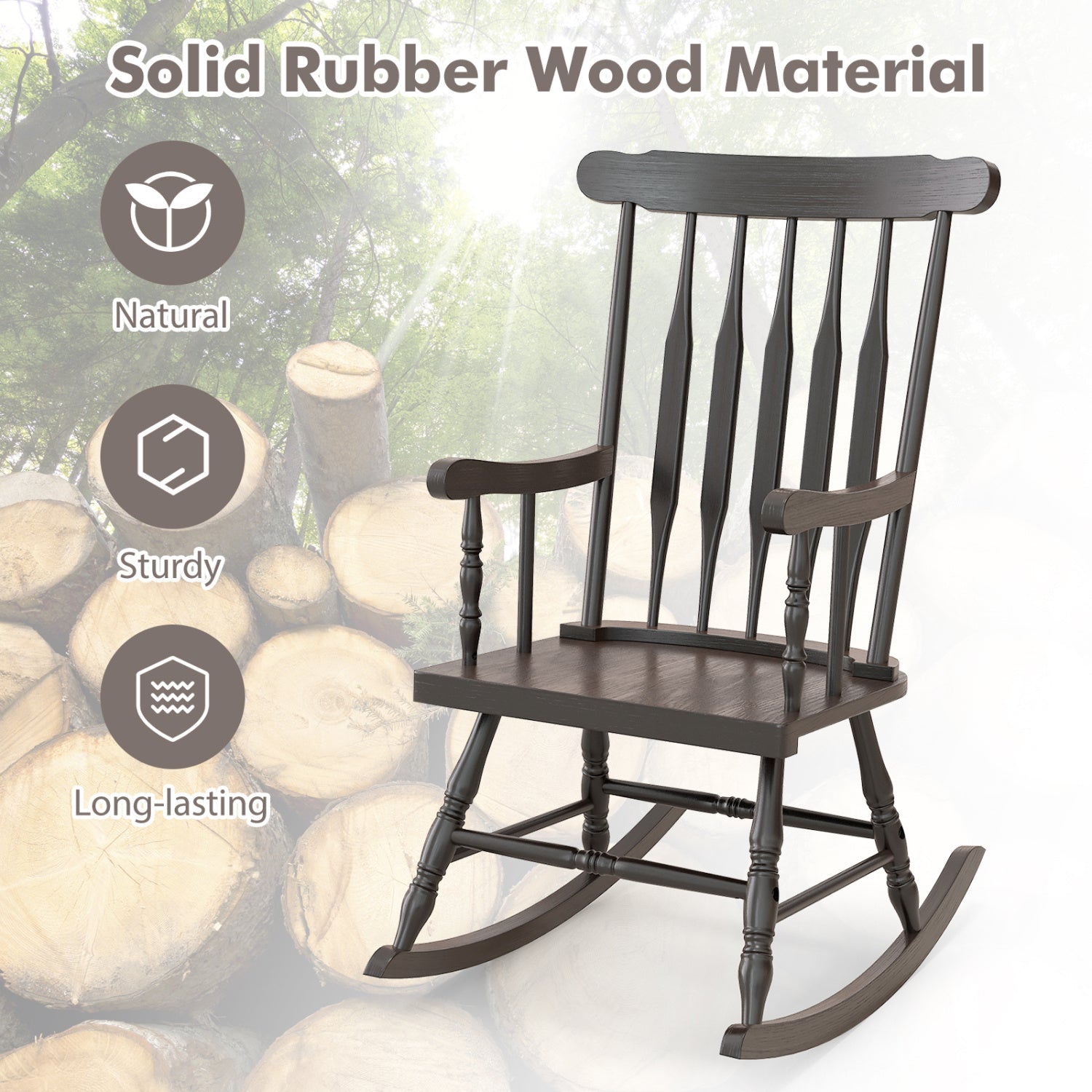 Solid Wood Porch Rocking Chair, Glossy Finish, Brown Patio Rocking Chairs & Gliders at Gallery Canada