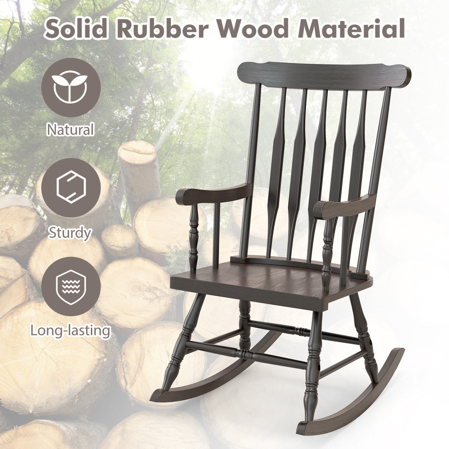 Solid Wood Porch Rocking Chair, Glossy Finish, Brown Patio Rocking Chairs & Gliders at Gallery Canada
