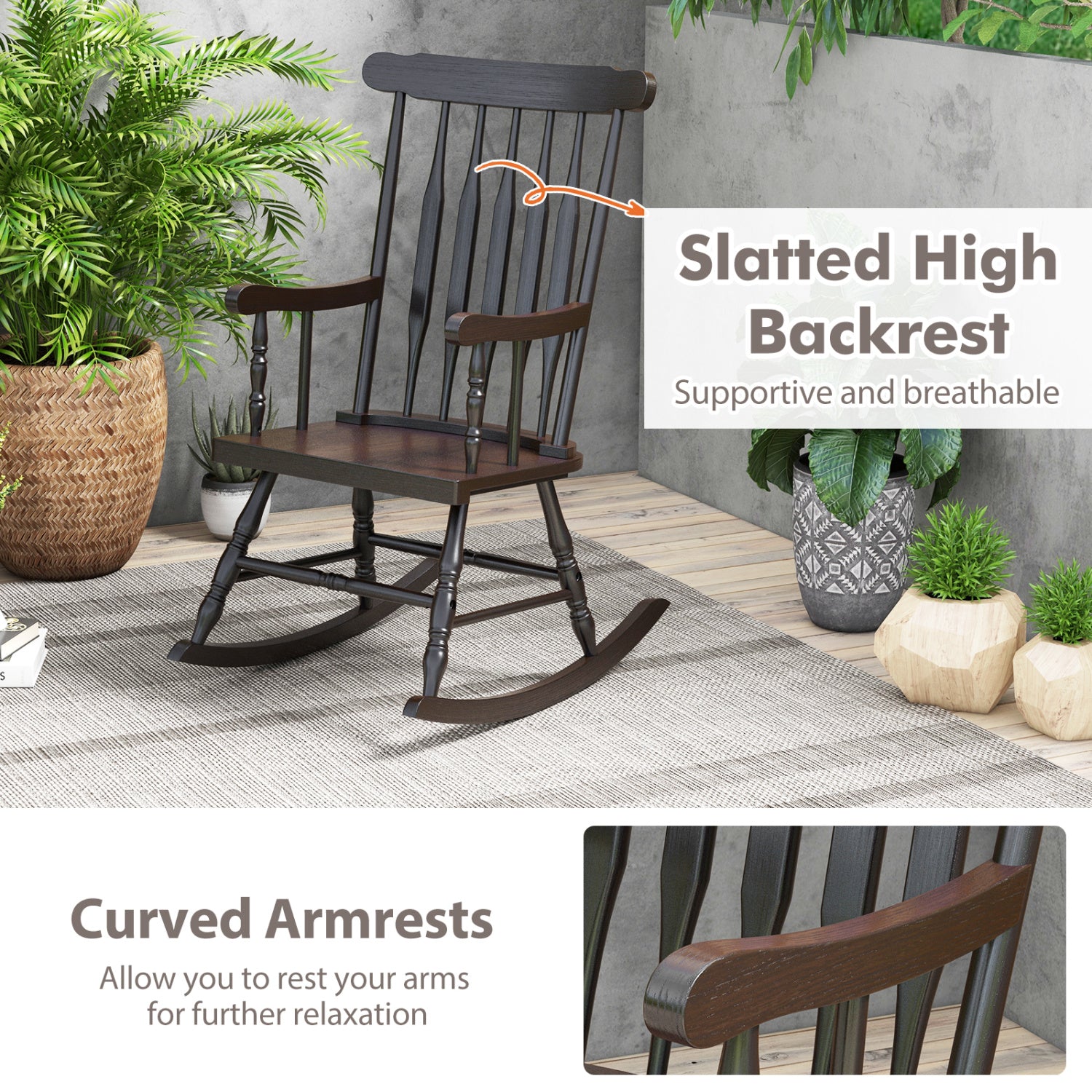 Solid Wood Porch Rocking Chair, Glossy Finish, Brown Patio Rocking Chairs & Gliders at Gallery Canada
