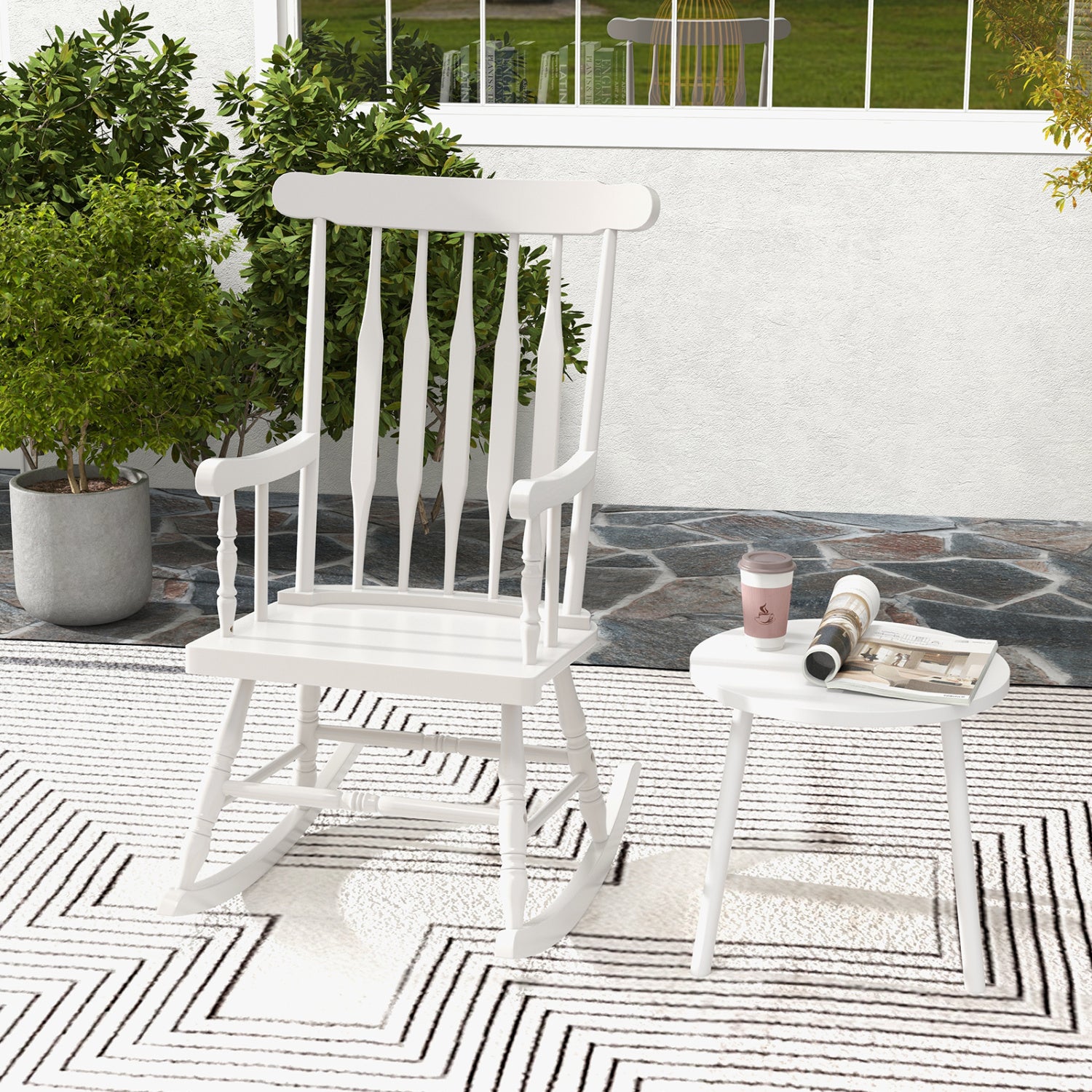 Solid Wood Porch Rocking Chair, Glossy Finish, White Patio Rocking Chairs & Gliders at Gallery Canada