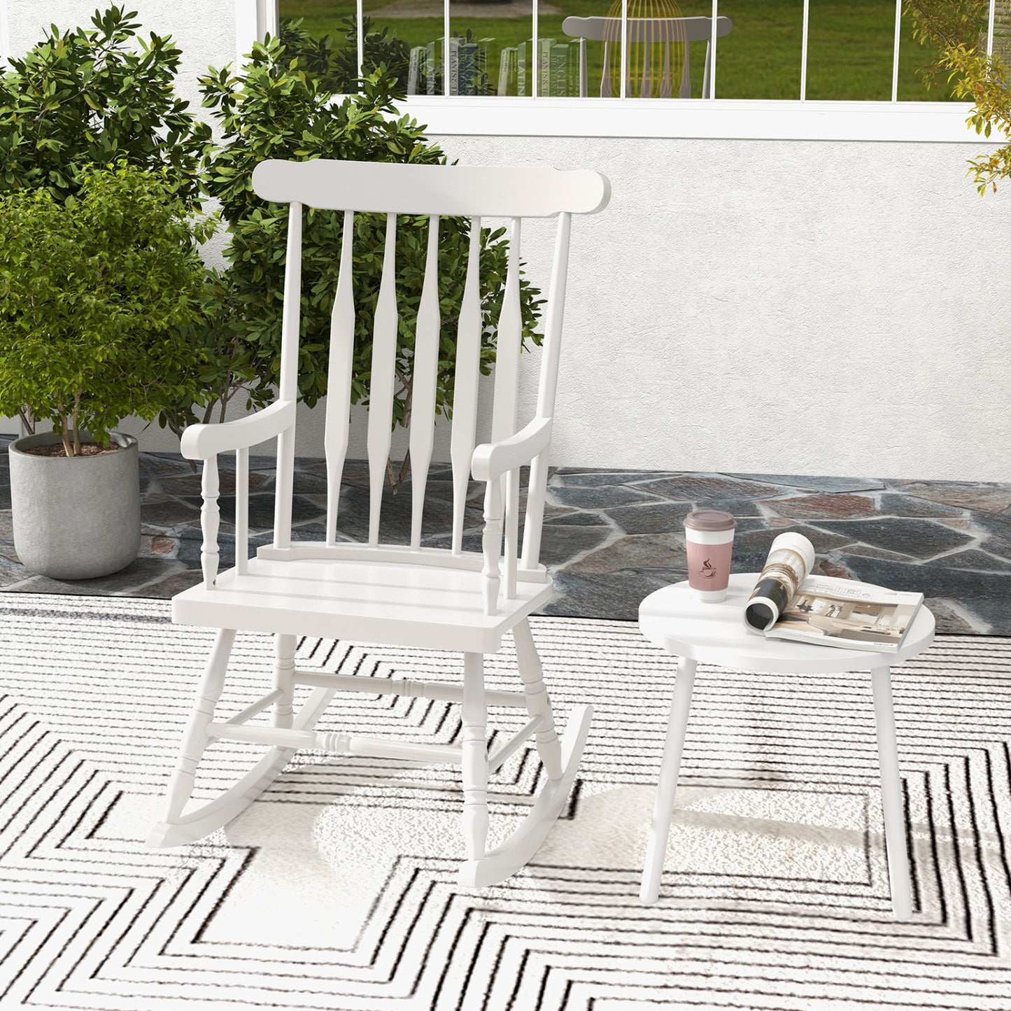 Solid Wood Porch Rocking Chair, Glossy Finish, White Patio Rocking Chairs & Gliders at Gallery Canada