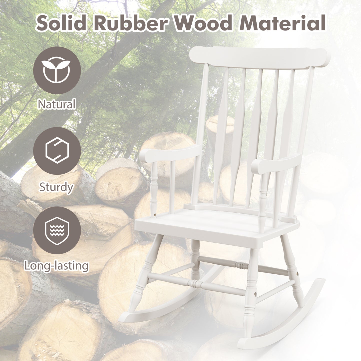 Solid Wood Porch Rocking Chair, Glossy Finish, White Patio Rocking Chairs & Gliders at Gallery Canada