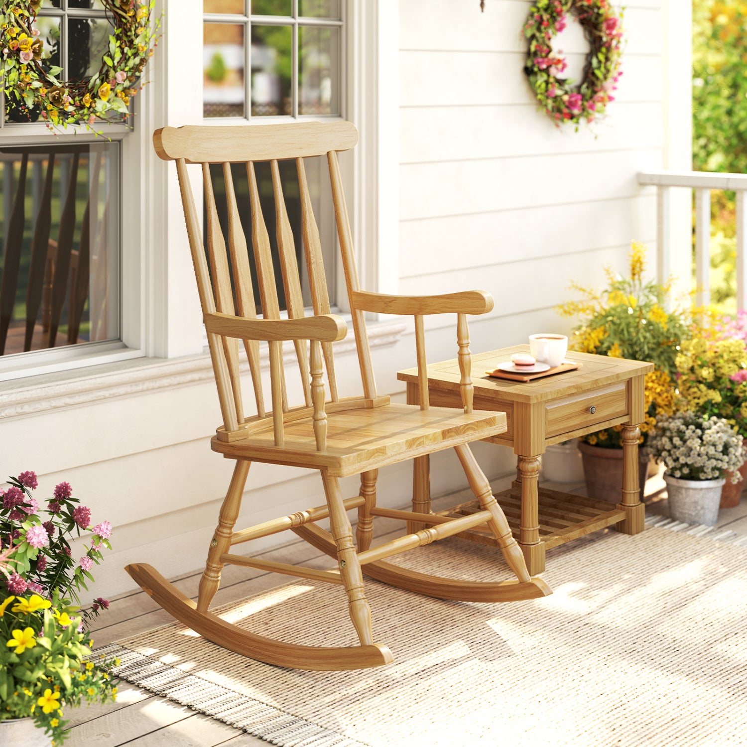 Solid Wood Porch Rocking Chair, Glossy Finish, Natural Patio Rocking Chairs & Gliders at Gallery Canada