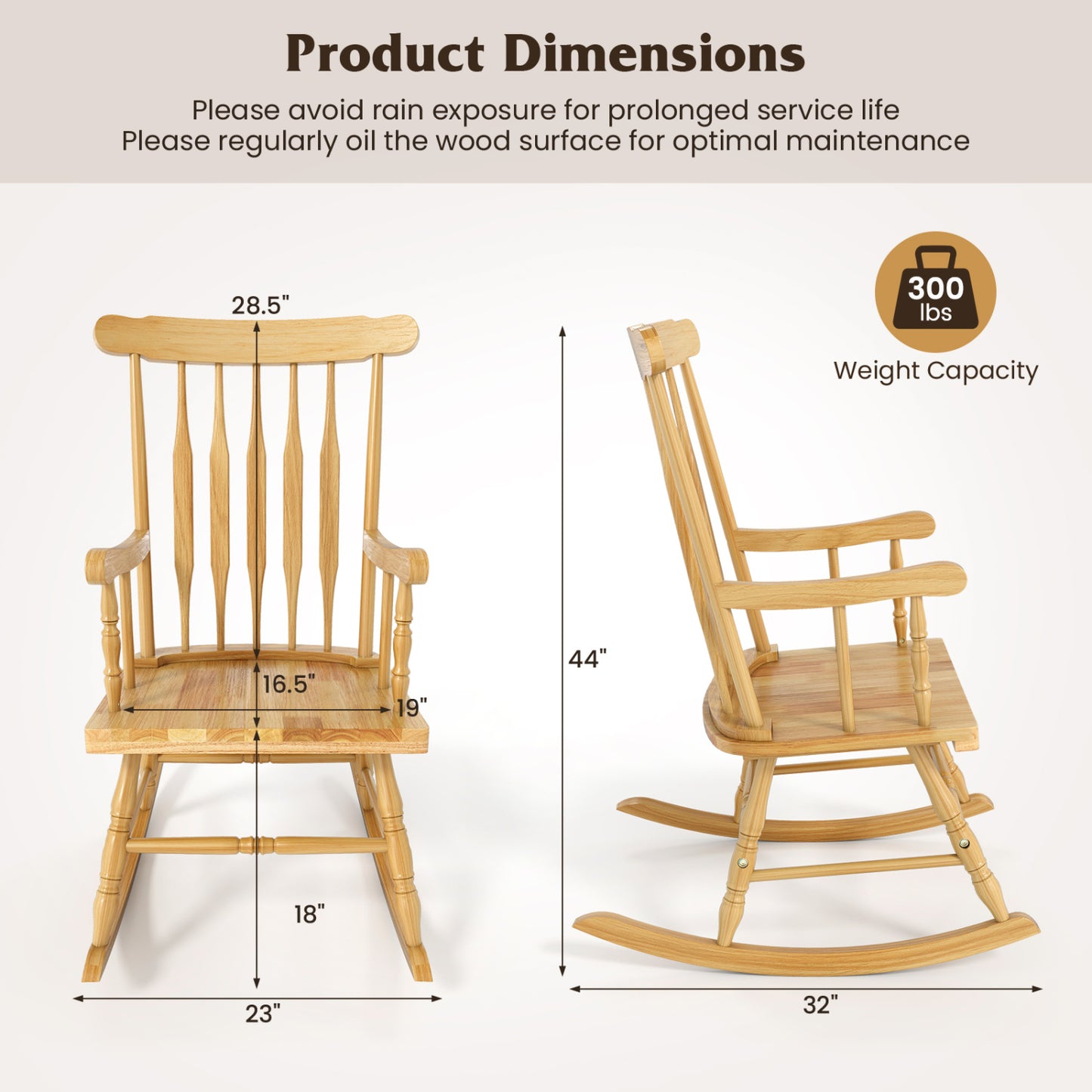 Solid Wood Porch Rocking Chair, Glossy Finish, Natural Patio Rocking Chairs & Gliders at Gallery Canada