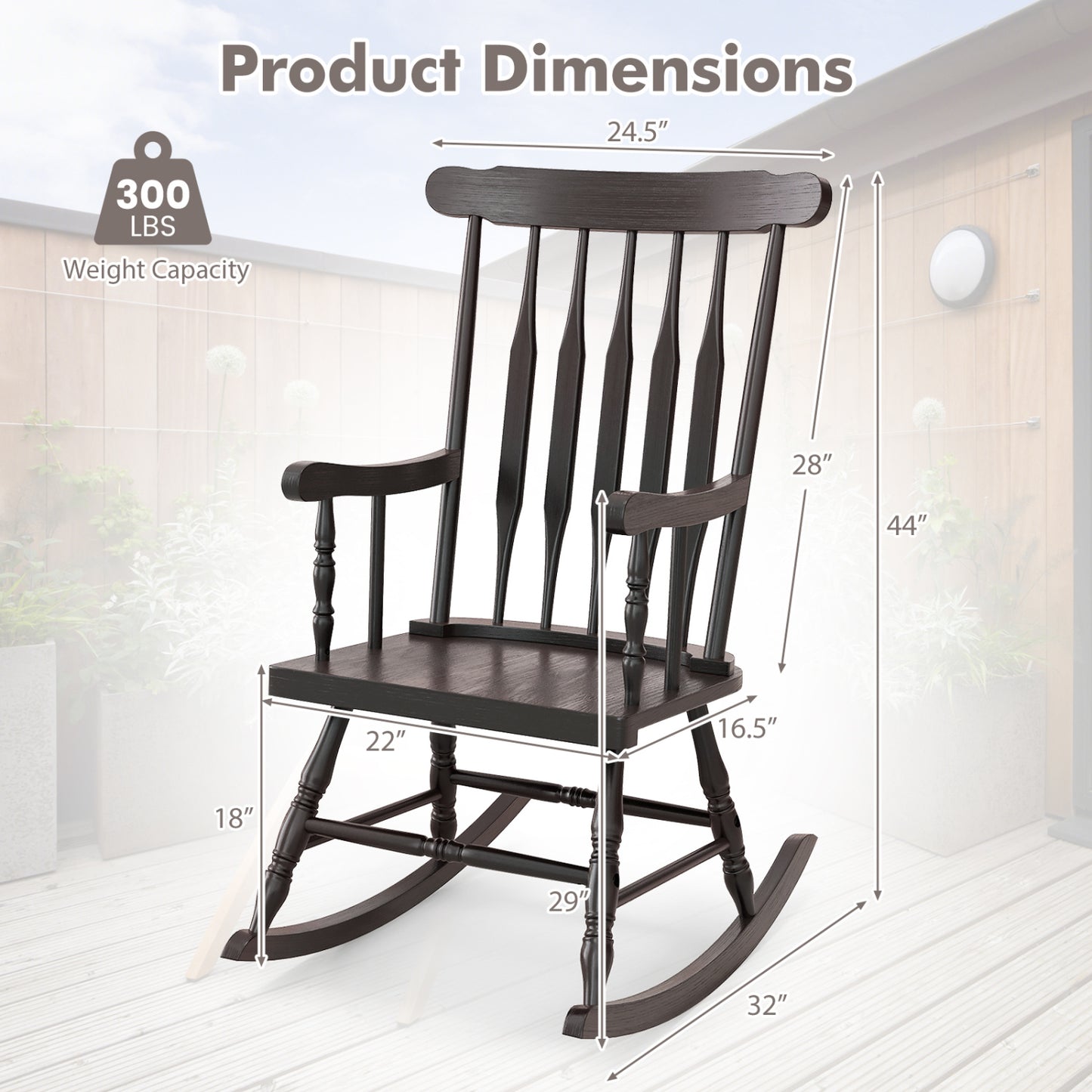 Solid Wood Porch Rocking Chair, Glossy Finish, Brown Patio Rocking Chairs & Gliders at Gallery Canada