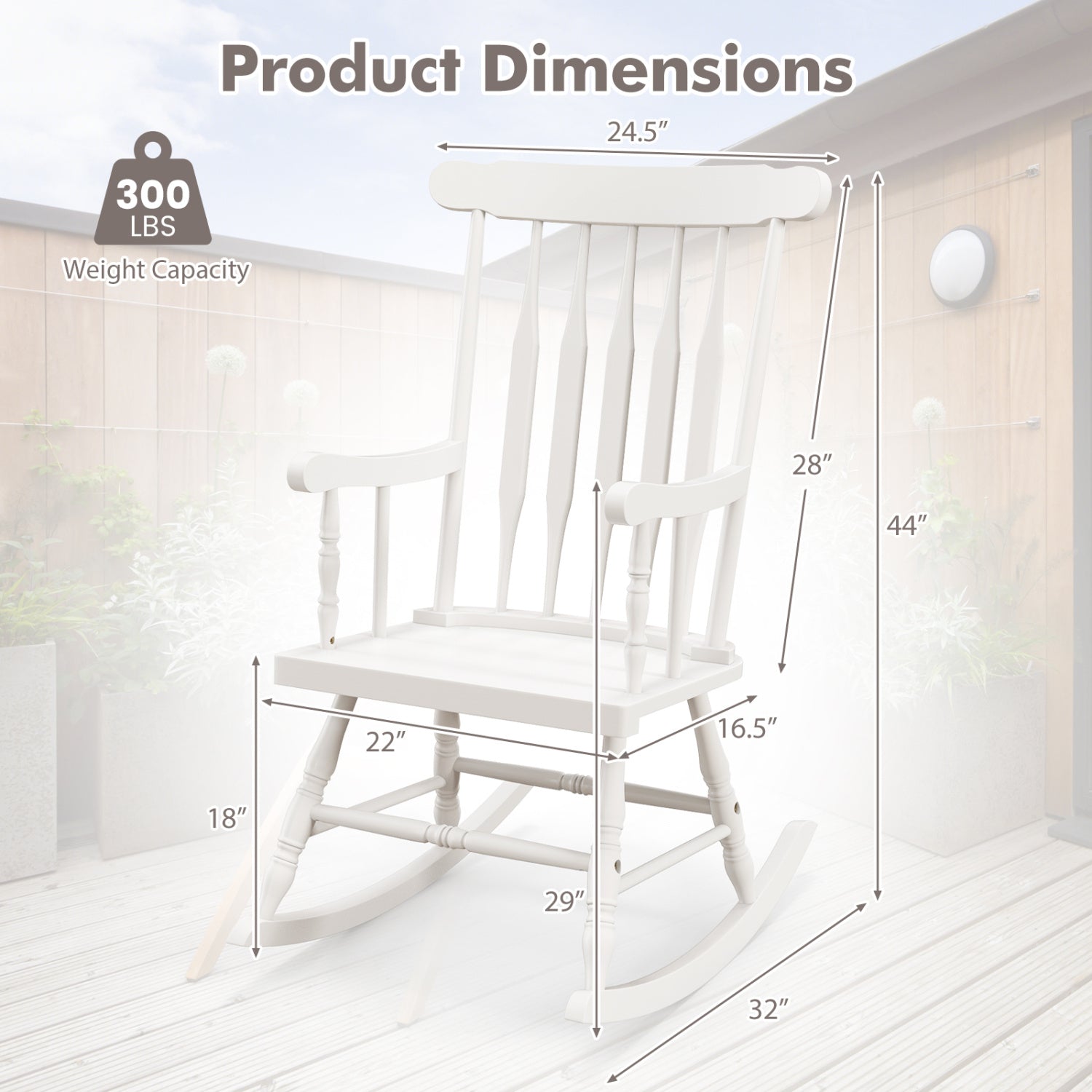 Solid Wood Porch Rocking Chair, Glossy Finish, White Patio Rocking Chairs & Gliders at Gallery Canada