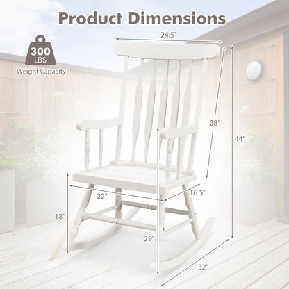 Solid Wood Porch Rocking Chair, Glossy Finish, White Patio Rocking Chairs & Gliders at Gallery Canada