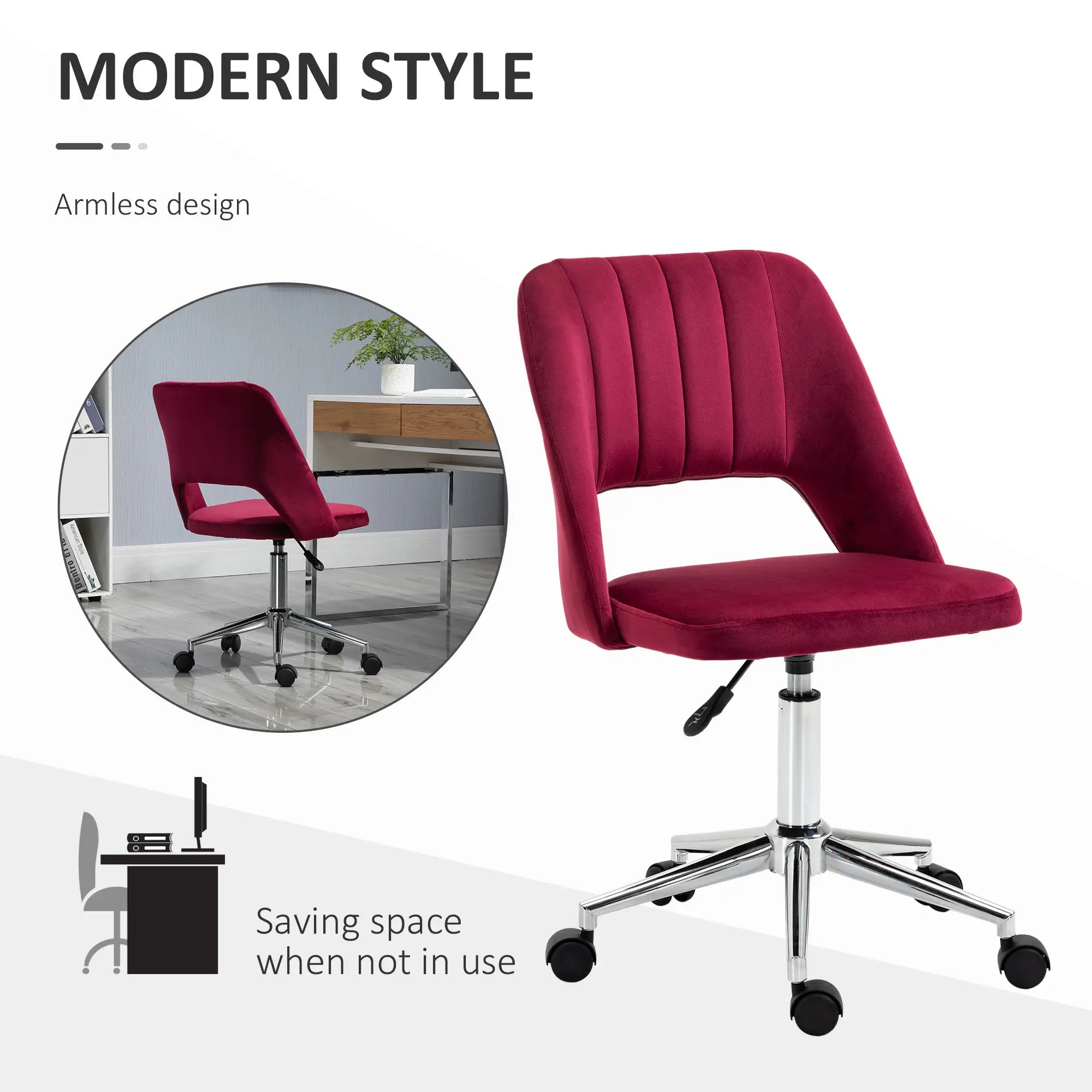 Mid Back Office Chair, Velvet Fabric, Swivel, Scallop Shape, Red Task Chairs at Gallery Canada