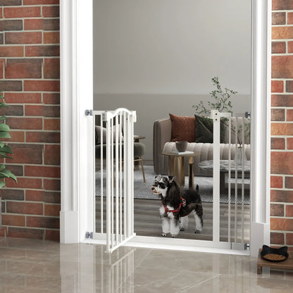 Extra Tall Dog Gate with Door, Pressure Fit, Auto Close, 29"-39", White Houses, Kennels & Pens at Gallery Canada