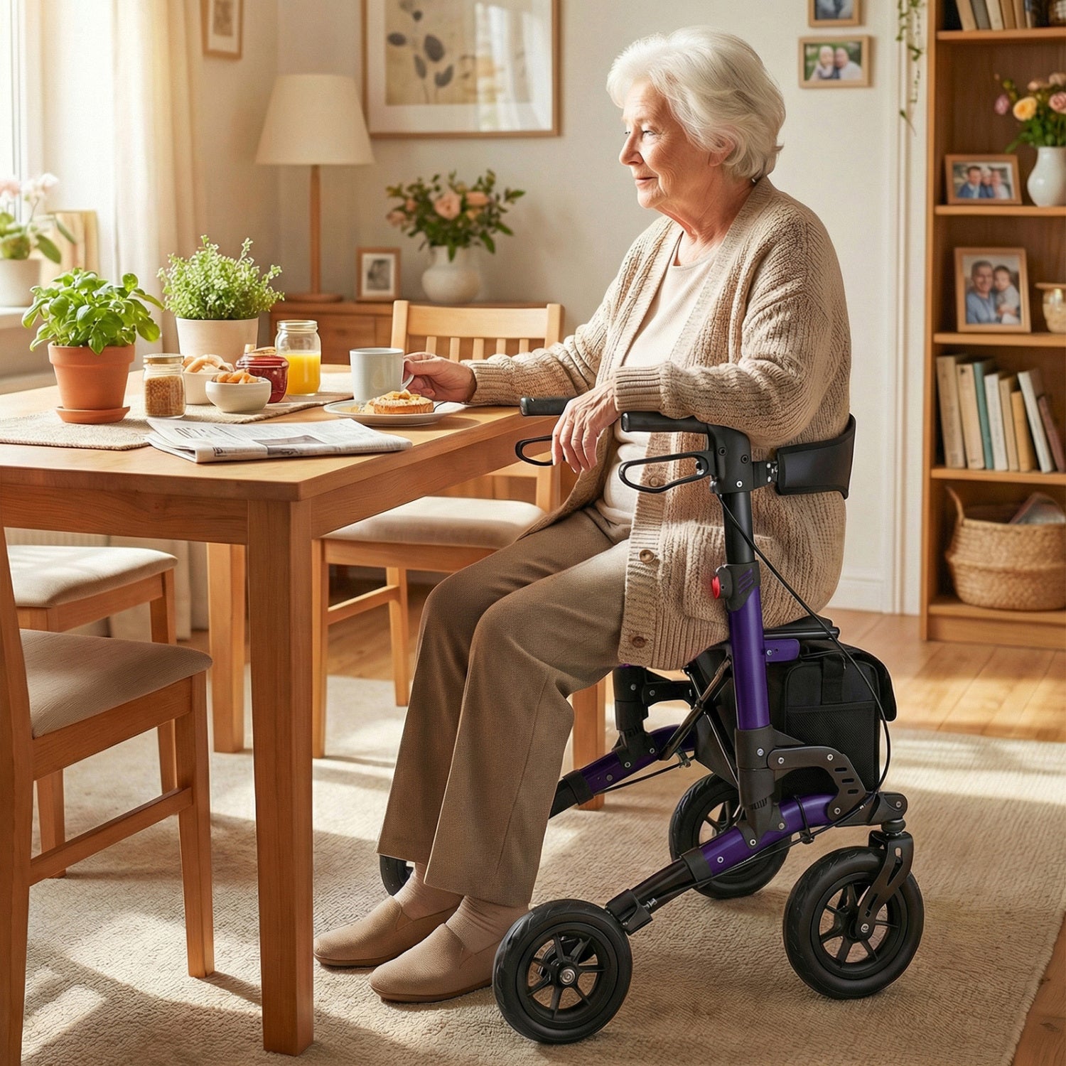 Rollator Walker for Seniors Folding Rolling Walker with Seat, Purple Walkers & Rollators at Gallery Canada