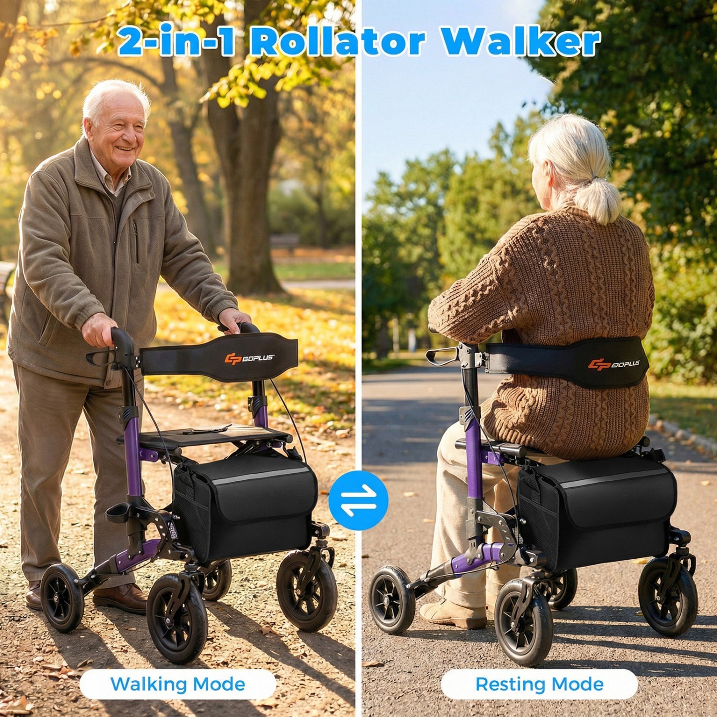 Rollator Walker for Seniors Folding Rolling Walker with Seat, Purple Walkers & Rollators at Gallery Canada