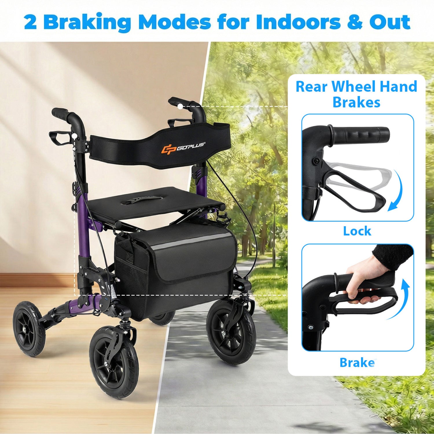 Rollator Walker for Seniors Folding Rolling Walker with Seat, Purple Walkers & Rollators at Gallery Canada