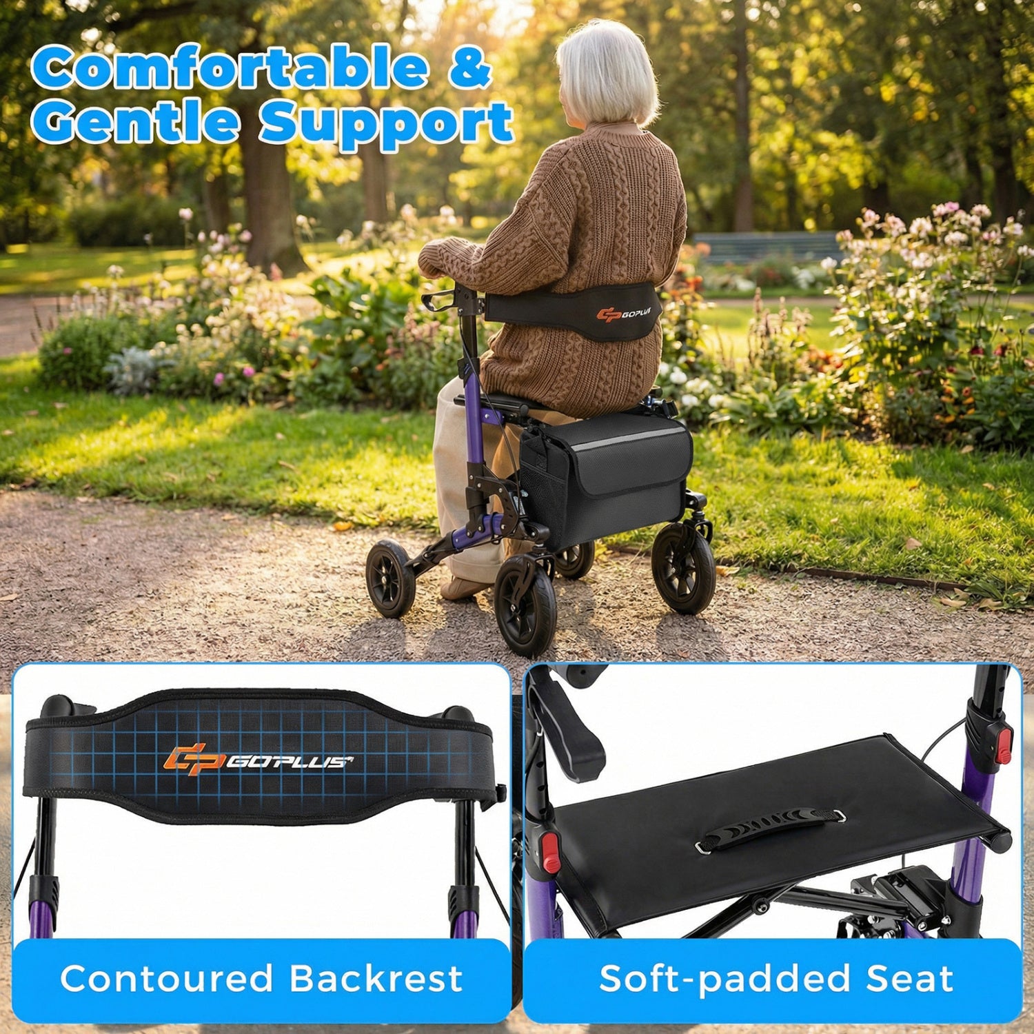 Rollator Walker for Seniors Folding Rolling Walker with Seat, Purple Walkers & Rollators at Gallery Canada