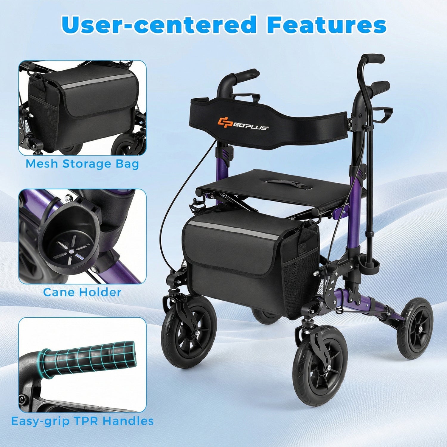 Rollator Walker for Seniors Folding Rolling Walker with Seat, Purple Walkers & Rollators at Gallery Canada