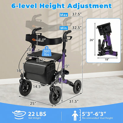 Rollator Walker for Seniors Folding Rolling Walker with Seat, Purple Walkers & Rollators at Gallery Canada