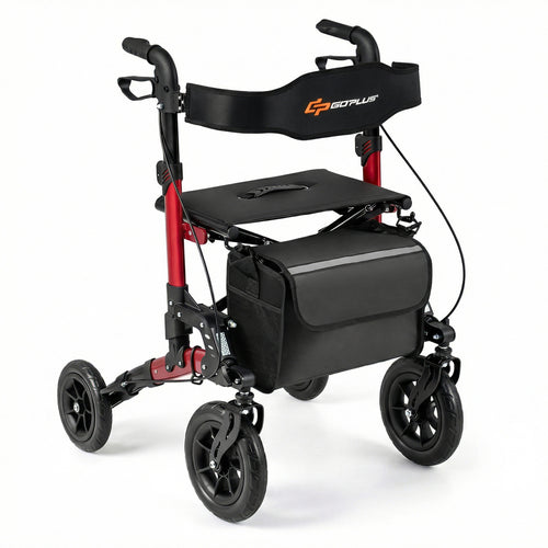Rollator Walker for Seniors Folding Rolling Walker with Seat, Red
