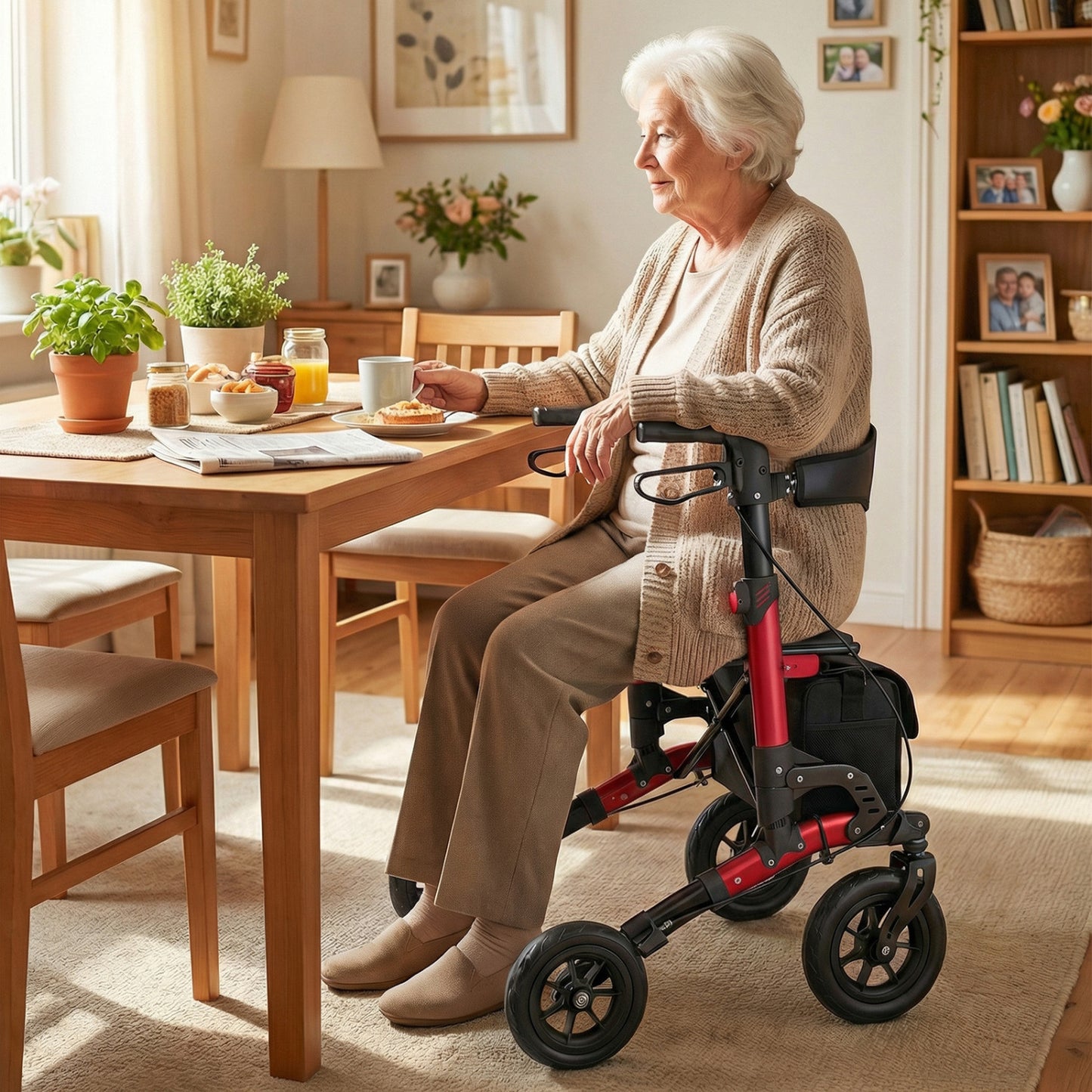 Rollator Walker for Seniors Folding Rolling Walker with Seat, Red Walkers & Rollators at Gallery Canada