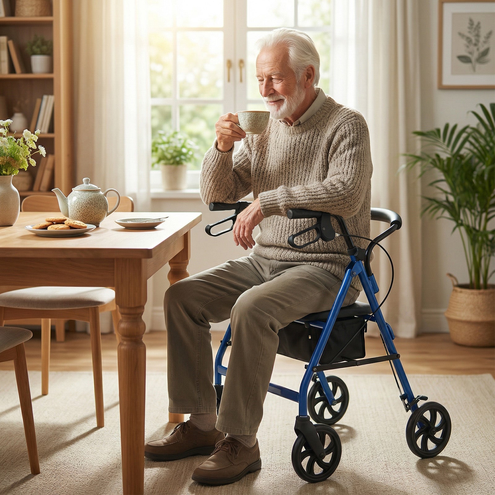 Rollator Walker With Seat, Height Adjustable Handles, Blue Walkers & Rollators at Gallery Canada