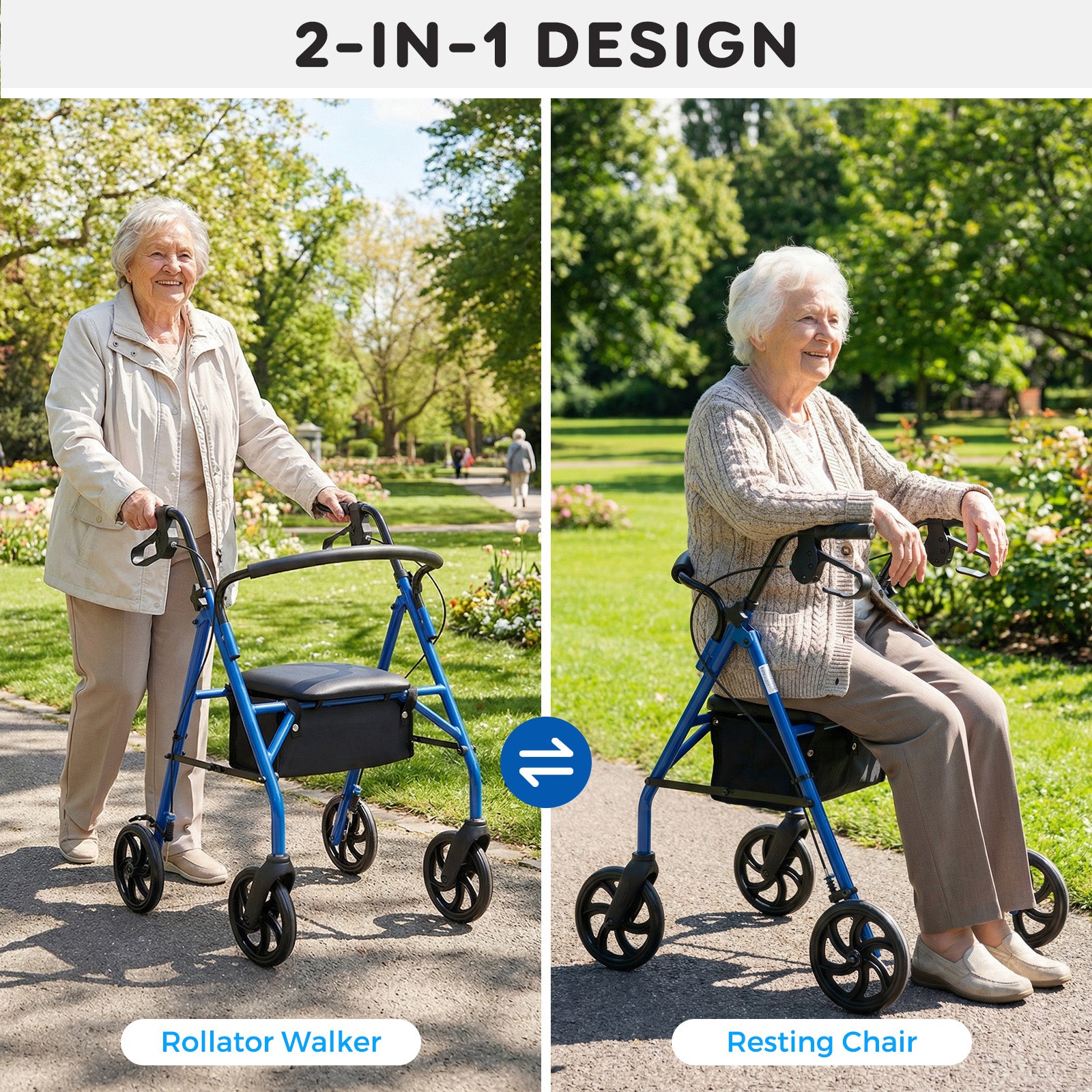 Rollator Walker With Seat, Height Adjustable Handles, Blue Walkers & Rollators at Gallery Canada