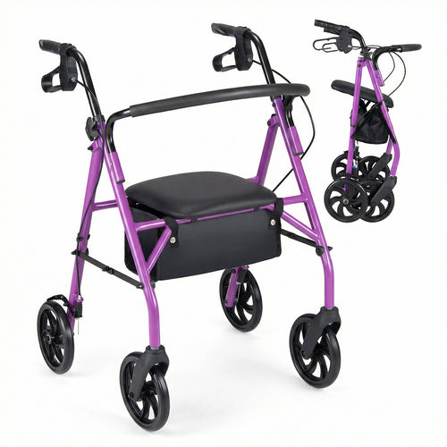 Adjustable Rollator Walker With Seat, Purple