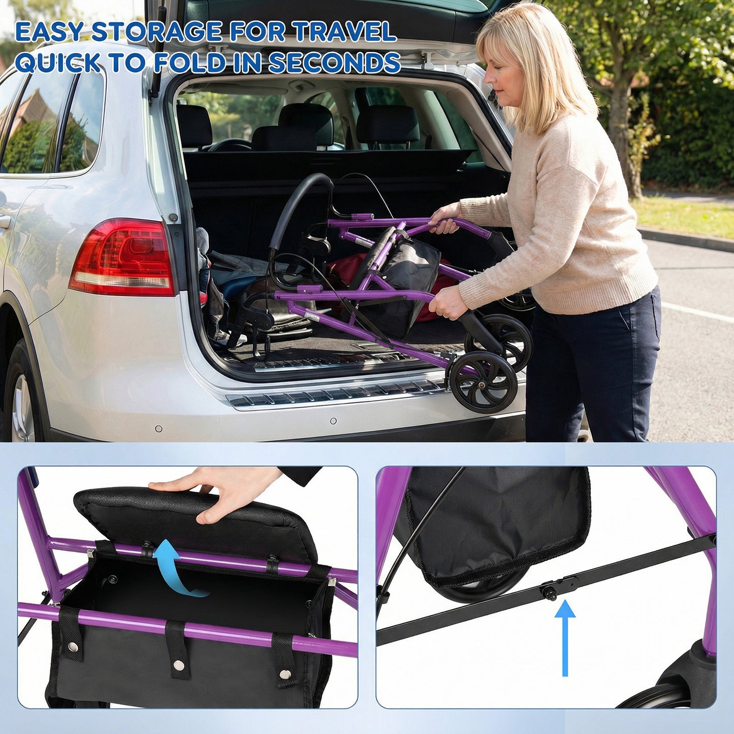 Adjustable Rollator Walker With Seat, Purple Walkers & Rollators at Gallery Canada