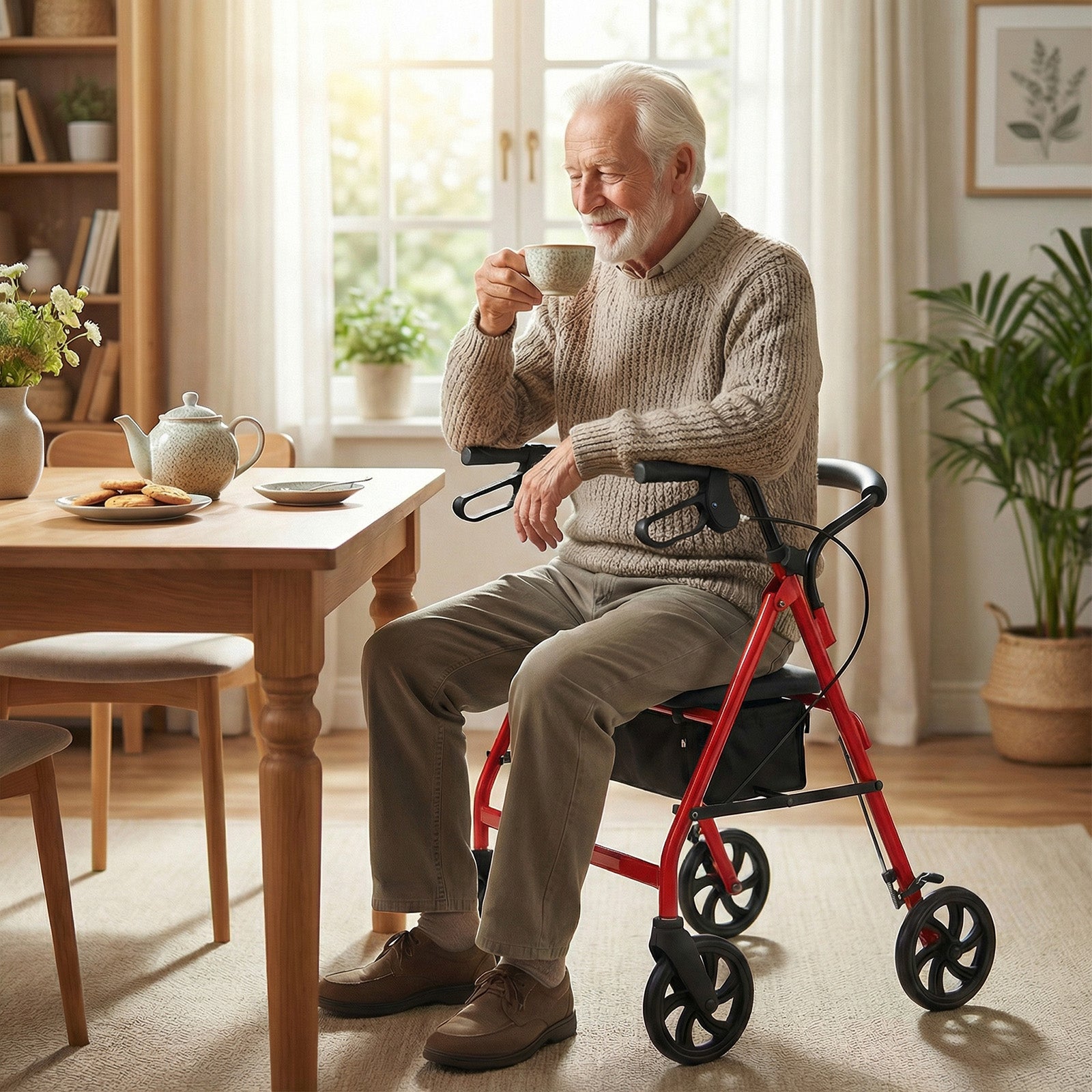 Rollator Walker With Seat, Height Adjustable Handles, Red Walkers & Rollators at Gallery Canada