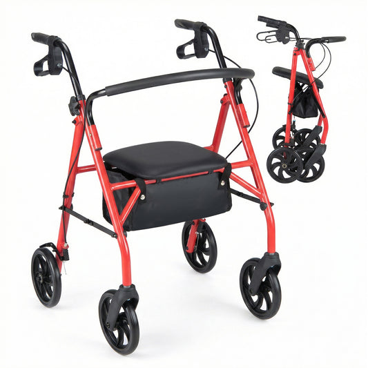 Rollator Walker With Seat, Height Adjustable Handles, Red Walkers & Rollators Red at Gallery Canada