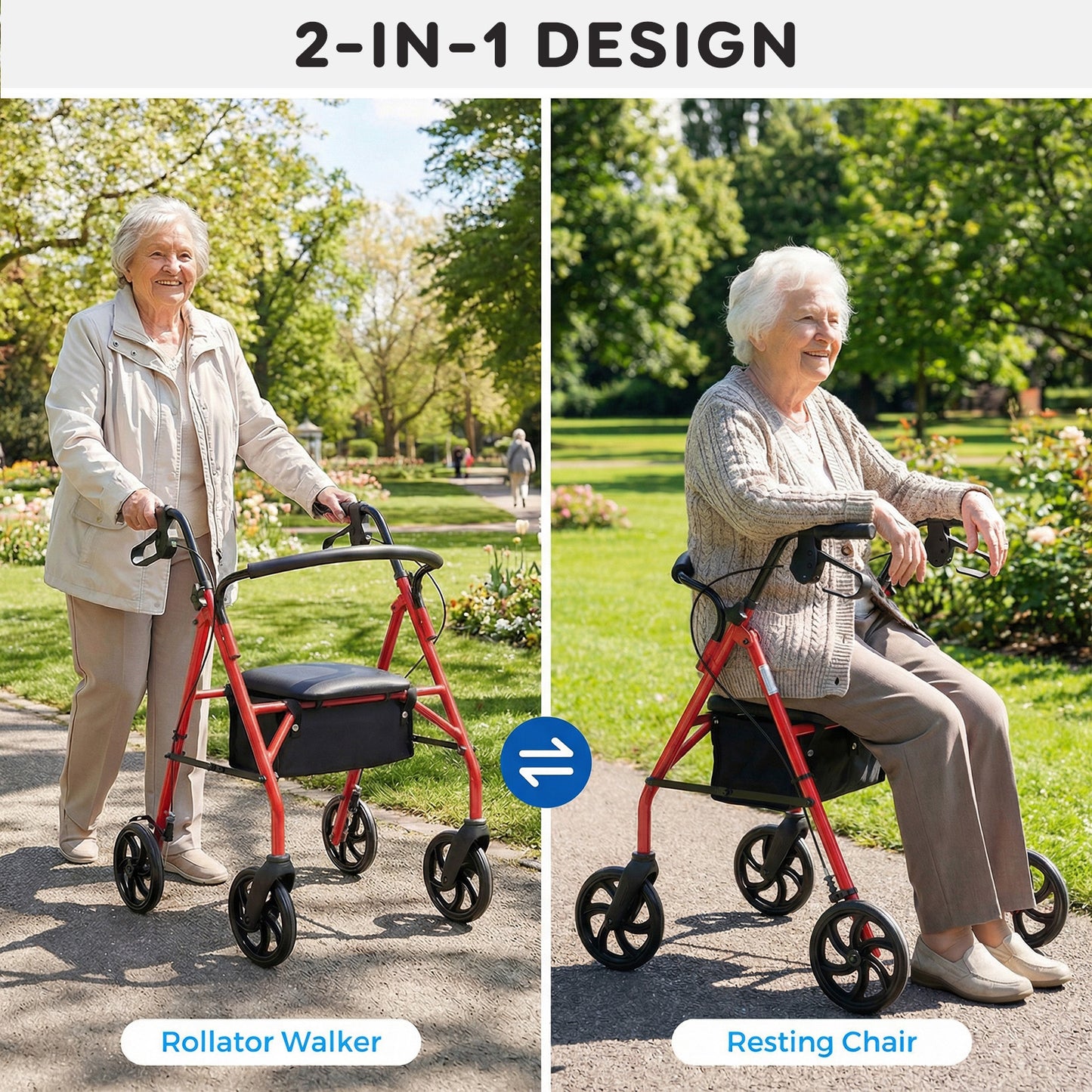 Rollator Walker With Seat, Height Adjustable Handles, Red Walkers & Rollators at Gallery Canada