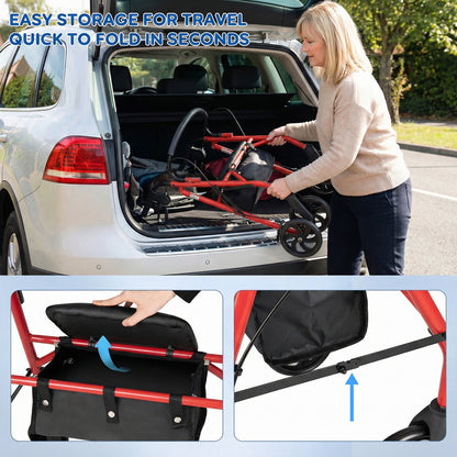 Rollator Walker With Seat, Height Adjustable Handles, Red Walkers & Rollators at Gallery Canada