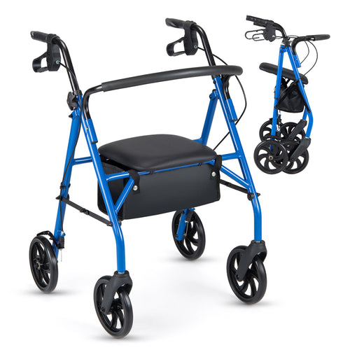 Rollator Walker With Seat, Height Adjustable Handles, Blue