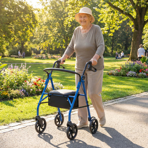 Rollator Walker With Seat, Height Adjustable Handles, Blue