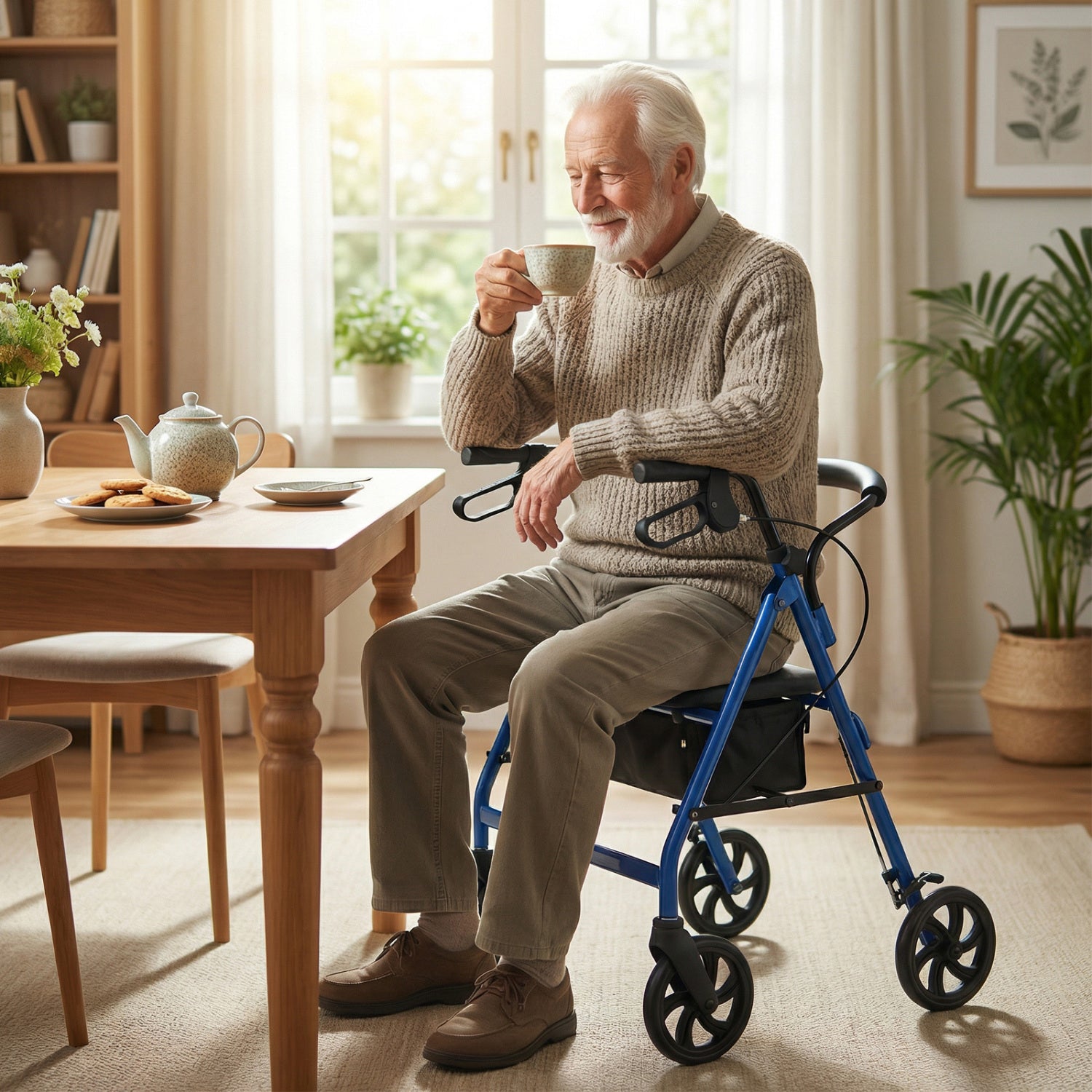 Rollator Walker With Seat, Height Adjustable Handles, Blue Walkers & Rollators at Gallery Canada