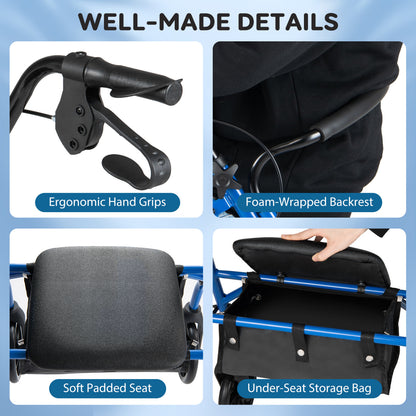 Rollator Walker With Seat, Height Adjustable Handles, Blue Walkers & Rollators at Gallery Canada