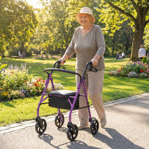 Adjustable Rollator Walker With Seat, Purple