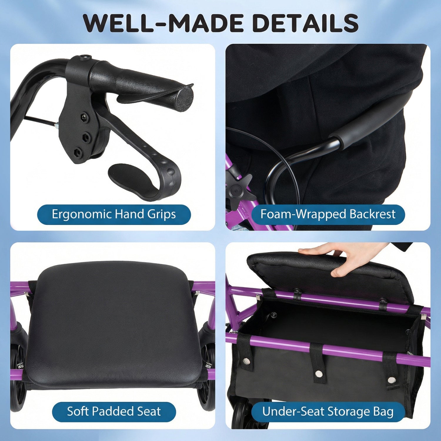 Adjustable Rollator Walker With Seat, Purple Walkers & Rollators at Gallery Canada