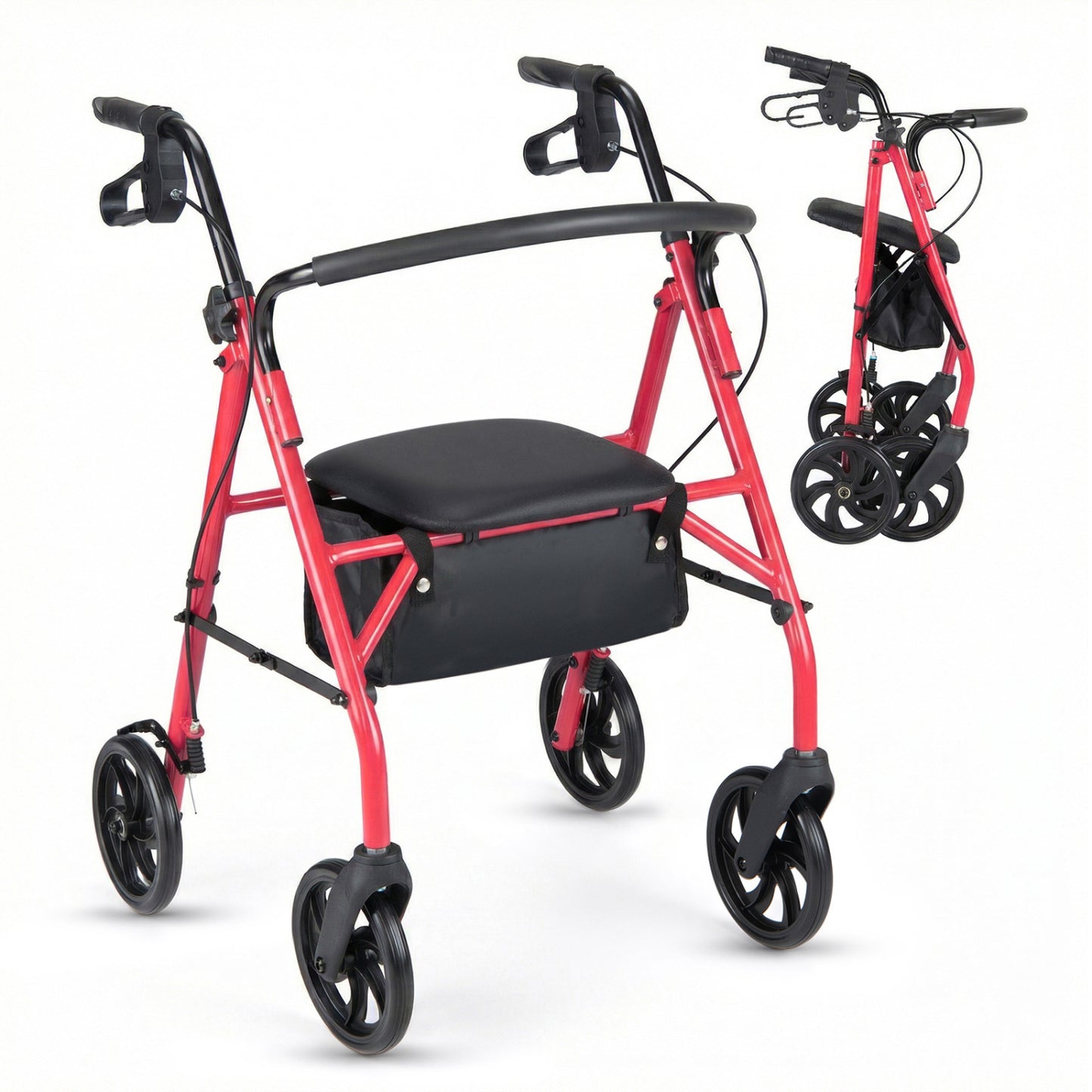 Rollator Walker With Seat, Height Adjustable Handles, Red Walkers & Rollators at Gallery Canada